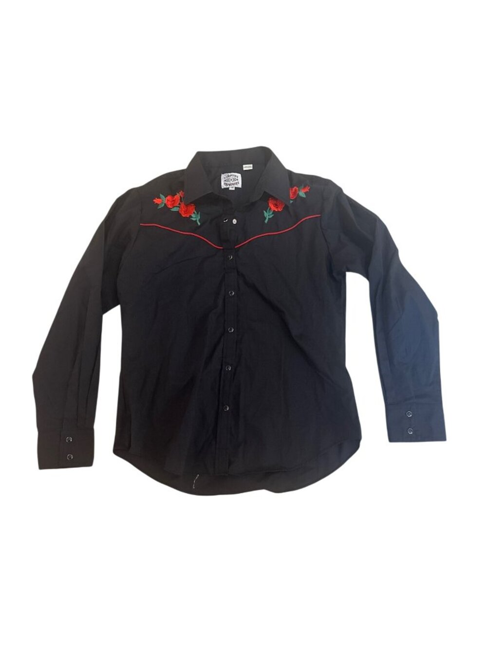 Ely's Country Charmers Vintage Pearl Snap Black Roses Button-Up Shirt Size XL